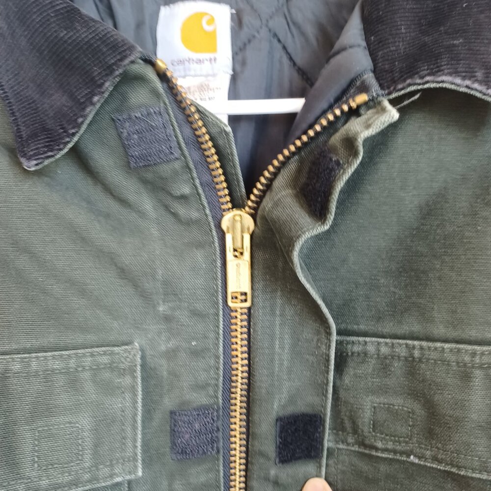 Carhartt Coat Dual Zip Canvas Chore Coat Corduroy Collar Jacket Mens size Medium - Picture 10 of 14
